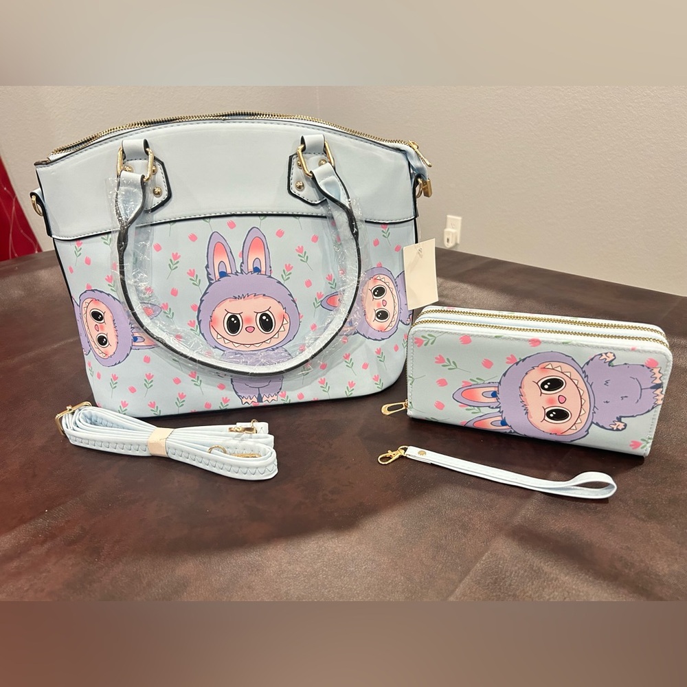Labubu (Monster) Light Blue Handbag and matching Wallet set.
